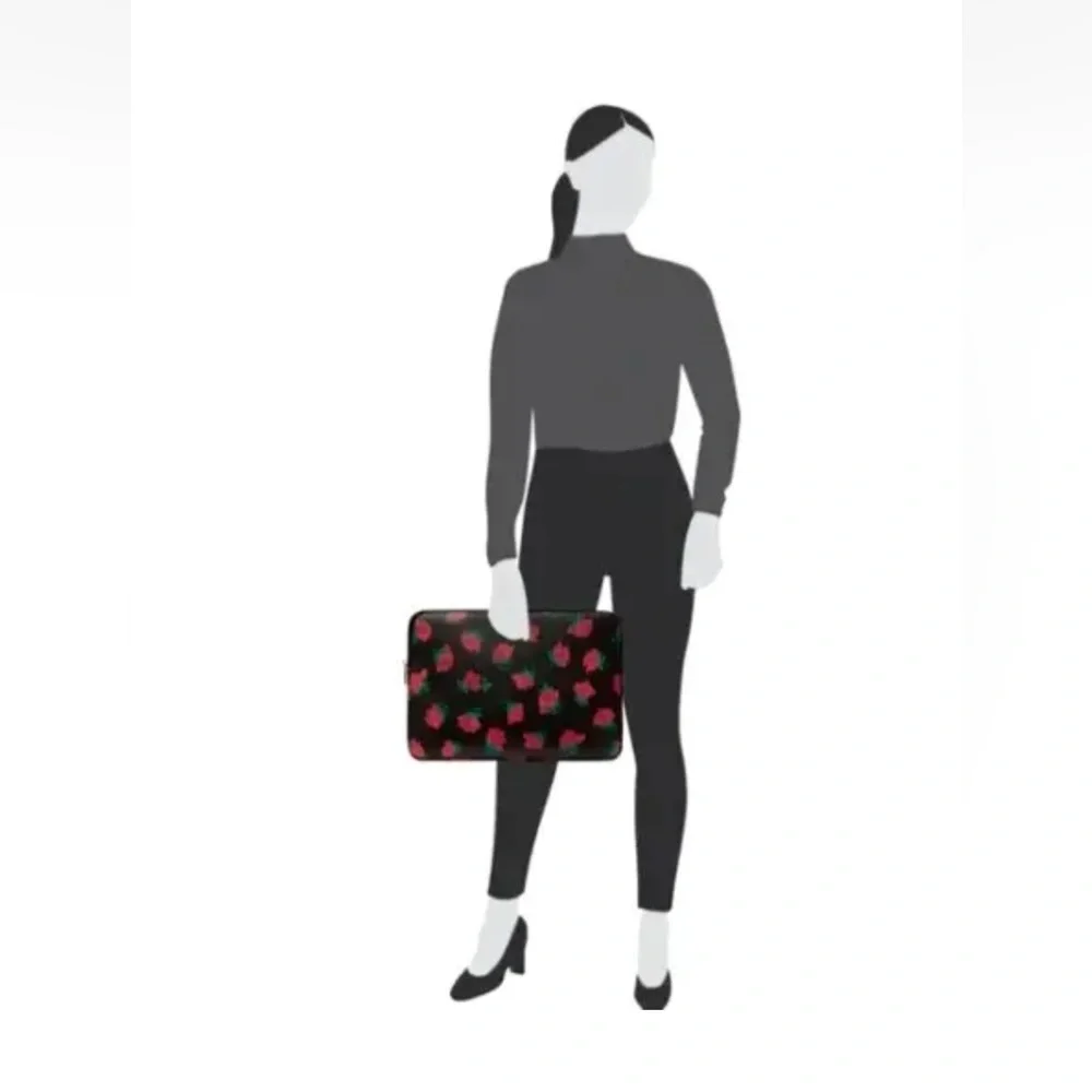KATE SPADE MADISON BLACK ROSE TOSS PRINTED LAPTOP SLEEVE CASE BAG $110 N…